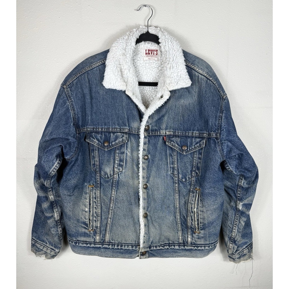 Vtg 80's LEVIS Men's Sherpa Lined Jacket San Francisco Acid Wash Denim Coat Sz L